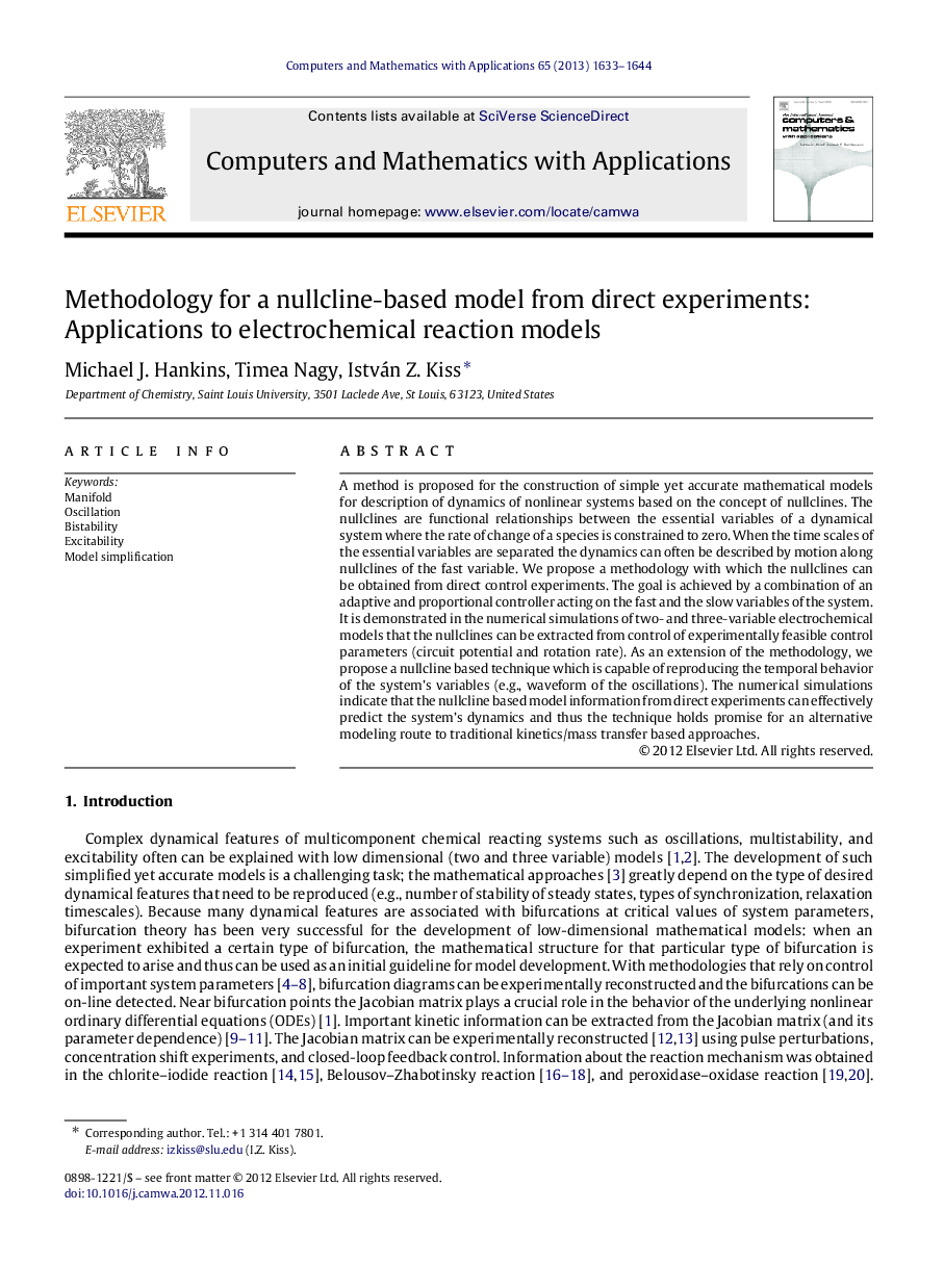 Methodology for a nullcline-based model from direct experiments: Applications to electrochemical reaction models