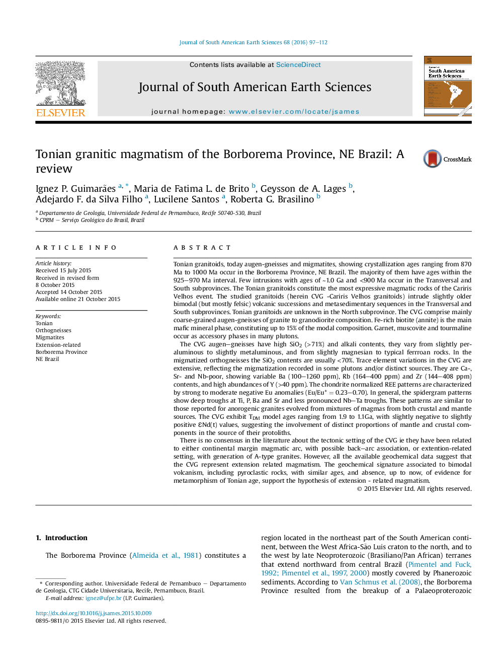 Tonian granitic magmatism of the Borborema Province, NE Brazil: A review