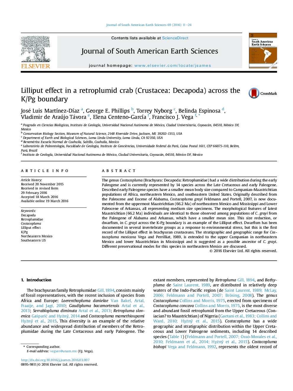 Lilliput effect in a retroplumid crab (Crustacea: Decapoda) across the K/Pg boundary