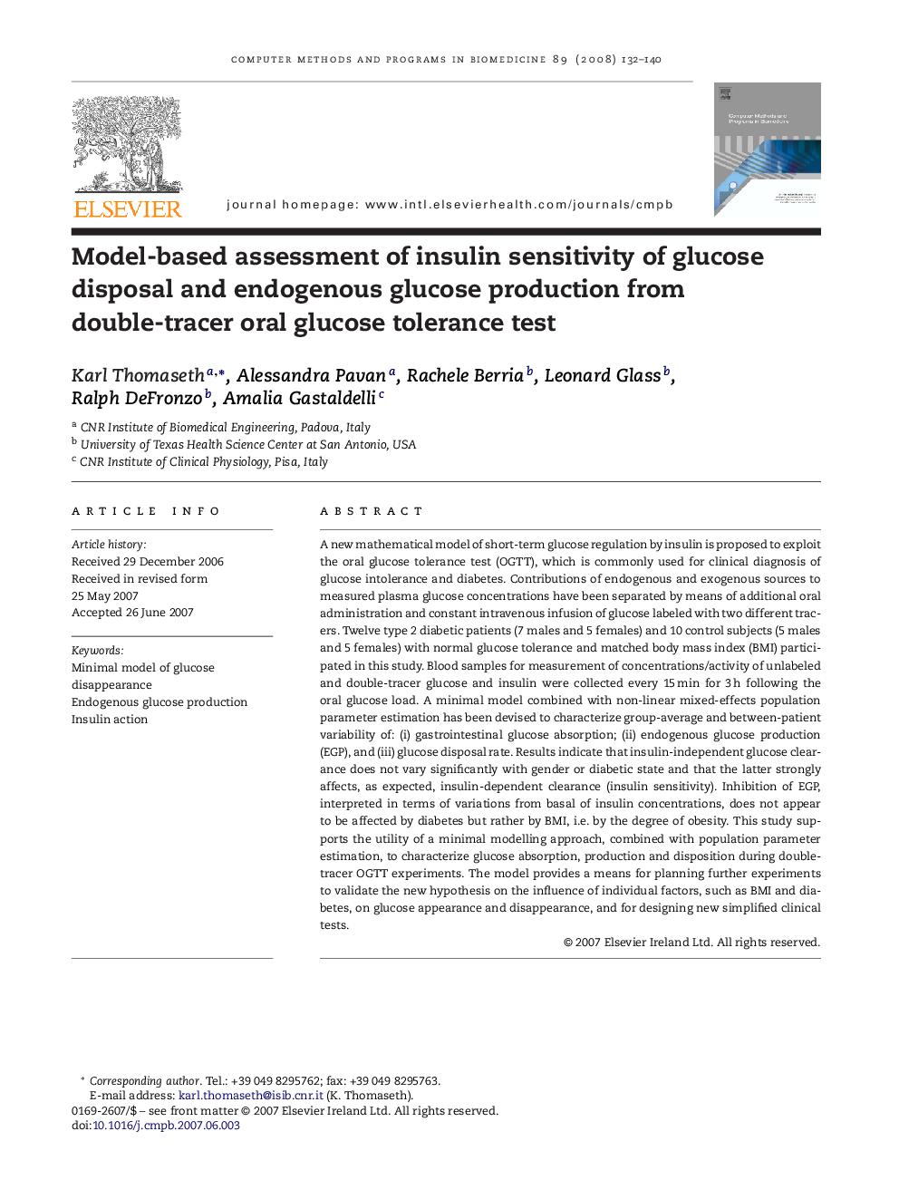 Model-based assessment of insulin sensitivity of glucose disposal and endogenous glucose production from double-tracer oral glucose tolerance test