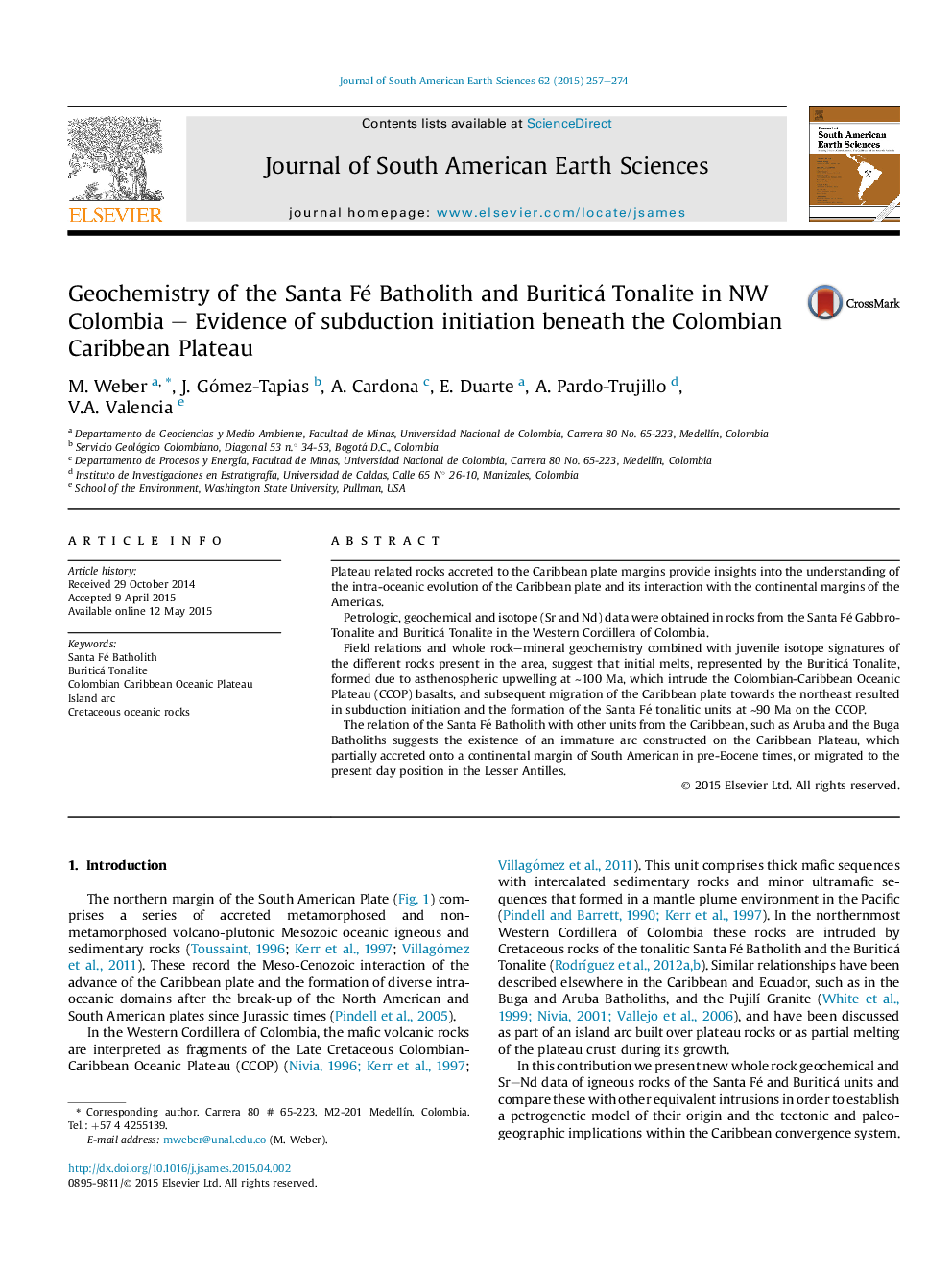 Geochemistry of the Santa Fé Batholith and Buriticá Tonalite in NW Colombia – Evidence of subduction initiation beneath the Colombian Caribbean Plateau