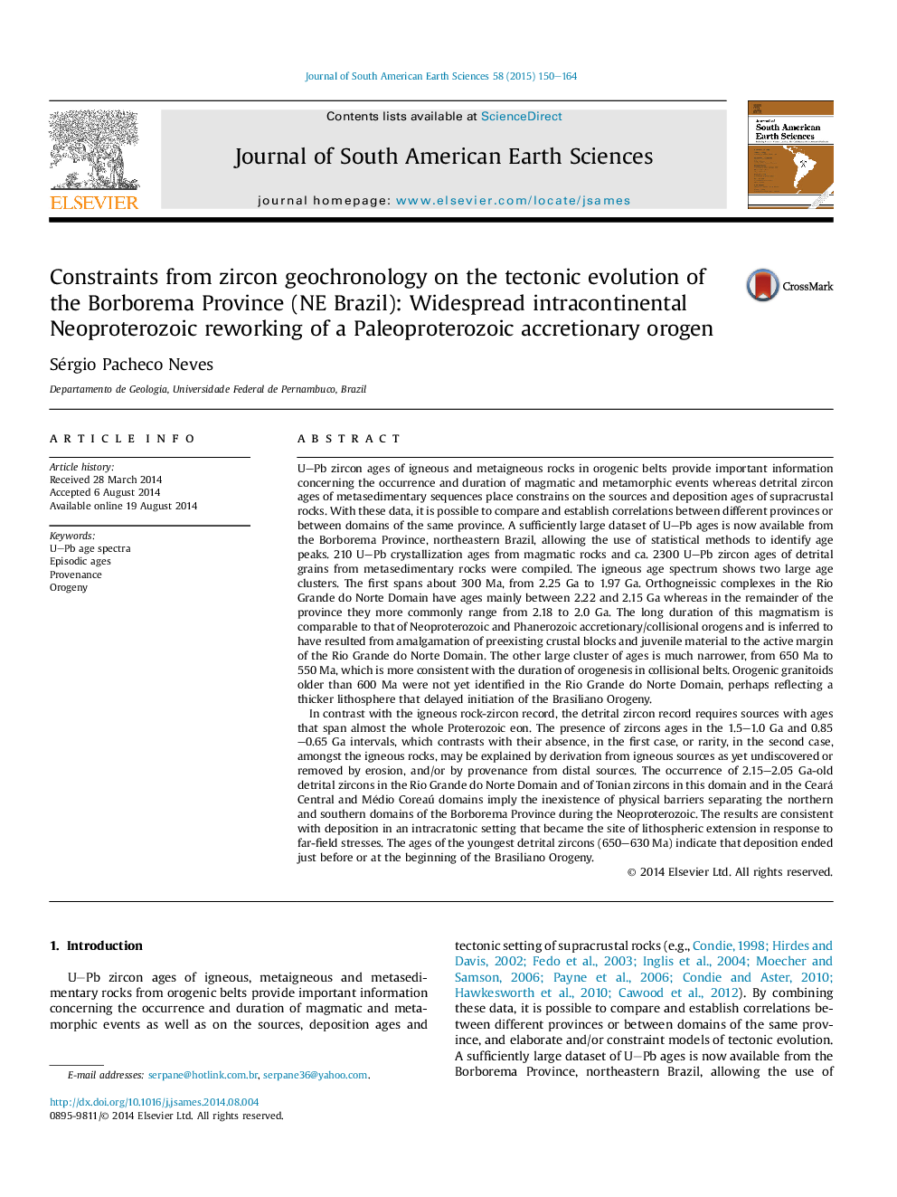 Constraints from zircon geochronology on the tectonic evolution of the Borborema Province (NE Brazil): Widespread intracontinental Neoproterozoic reworking of a Paleoproterozoic accretionary orogen