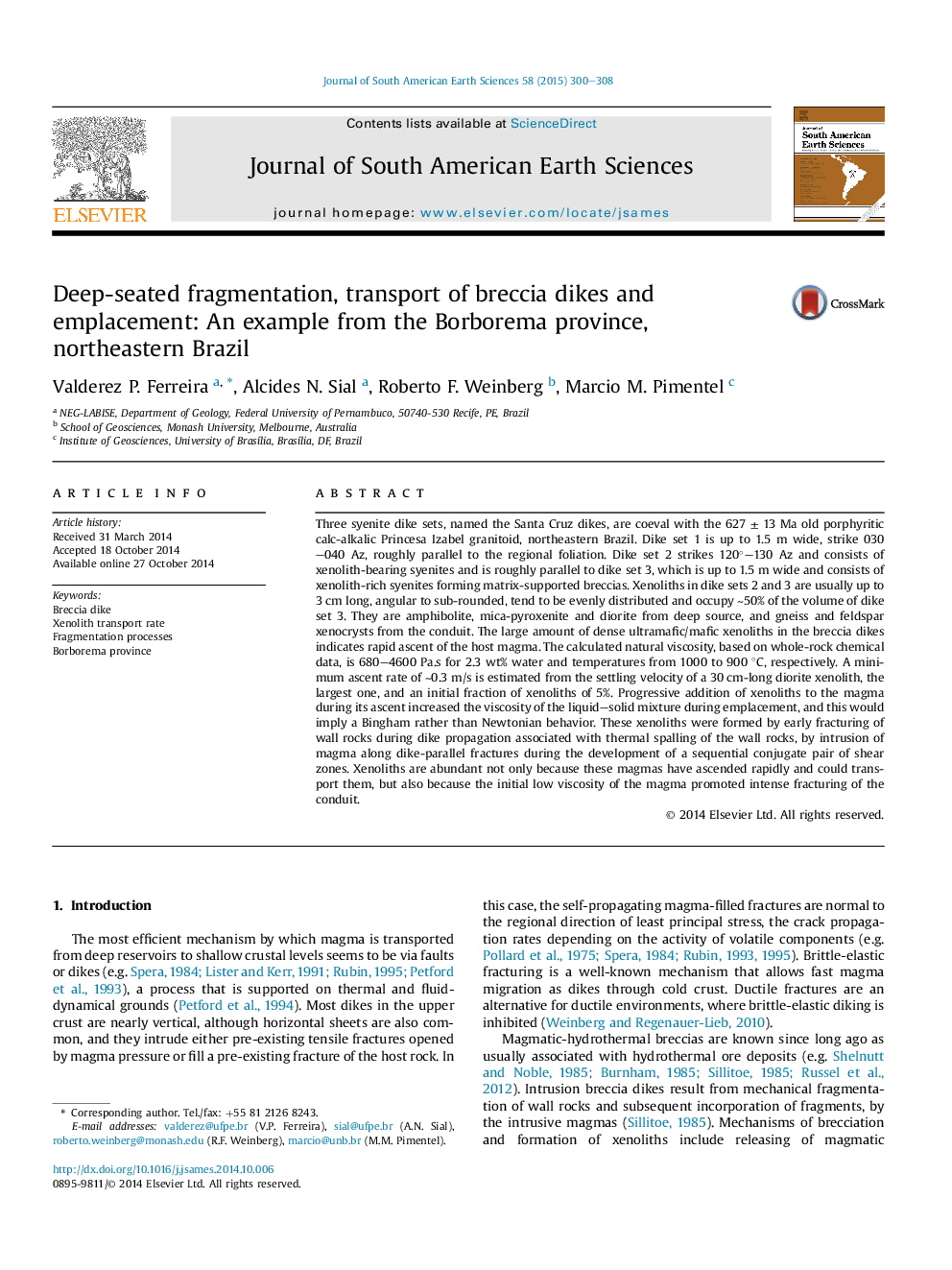 Deep-seated fragmentation, transport of breccia dikes and emplacement: An example from the Borborema province, northeastern Brazil