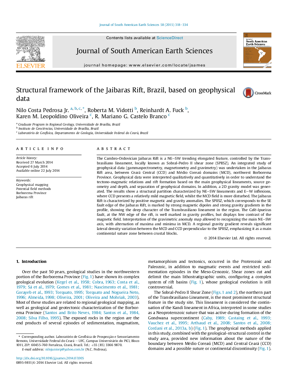 Structural framework of the Jaibaras Rift, Brazil, based on geophysical data