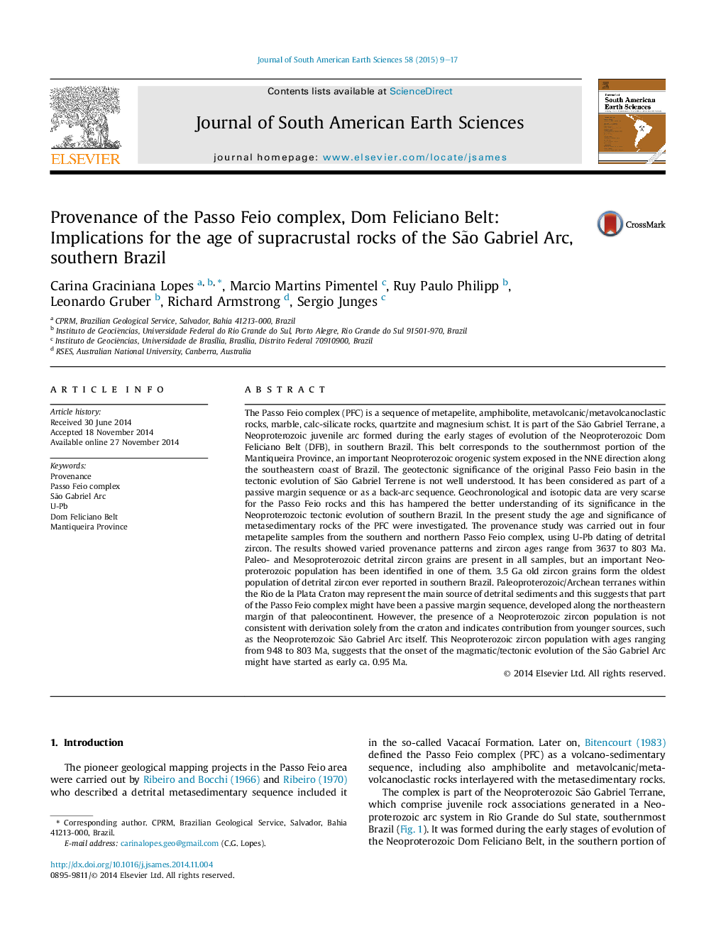 Provenance of the Passo Feio complex, Dom Feliciano Belt: Implications for the age of supracrustal rocks of the São Gabriel Arc, southern Brazil