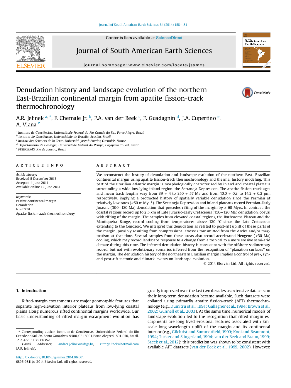 Denudation history and landscape evolution of the northern East-Brazilian continental margin from apatite fission-track thermochronology