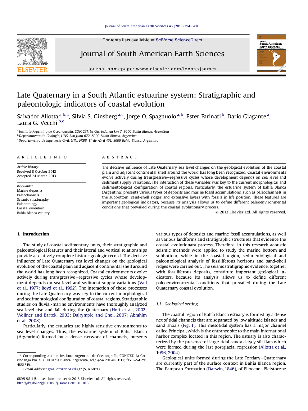 Late Quaternary in a South Atlantic estuarine system: Stratigraphic and paleontologic indicators of coastal evolution