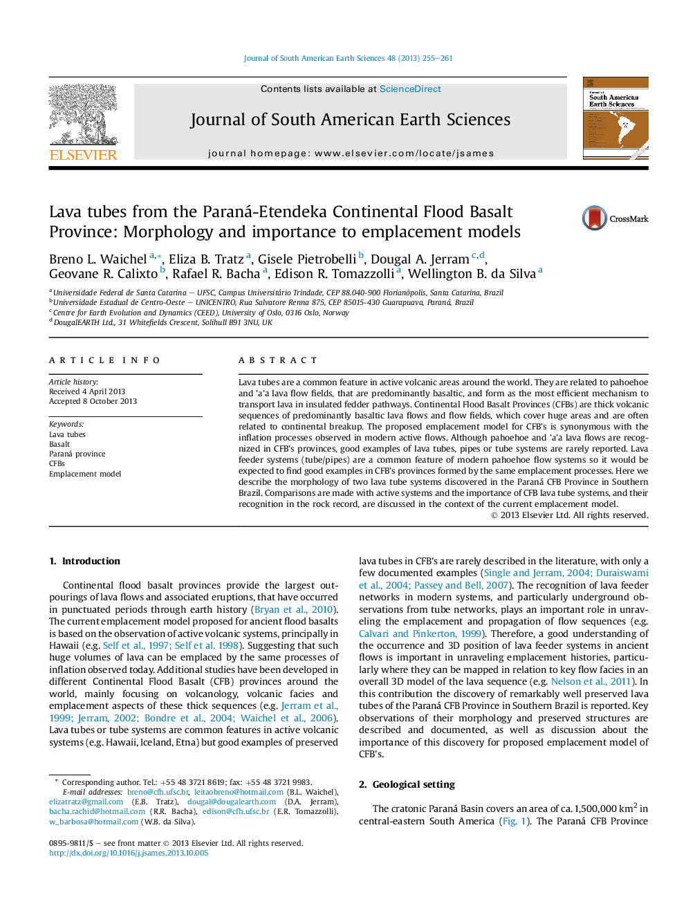 Lava tubes from the Paraná-Etendeka Continental Flood Basalt Province: Morphology and importance to emplacement models