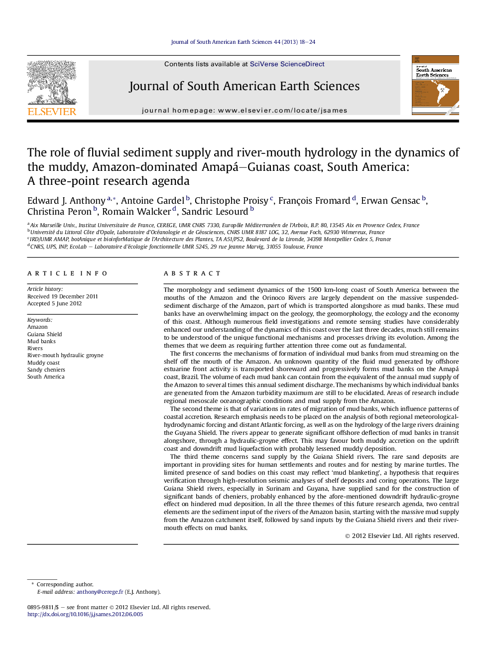 The role of fluvial sediment supply and river-mouth hydrology in the dynamics of the muddy, Amazon-dominated Amapá–Guianas coast, South America: A three-point research agenda