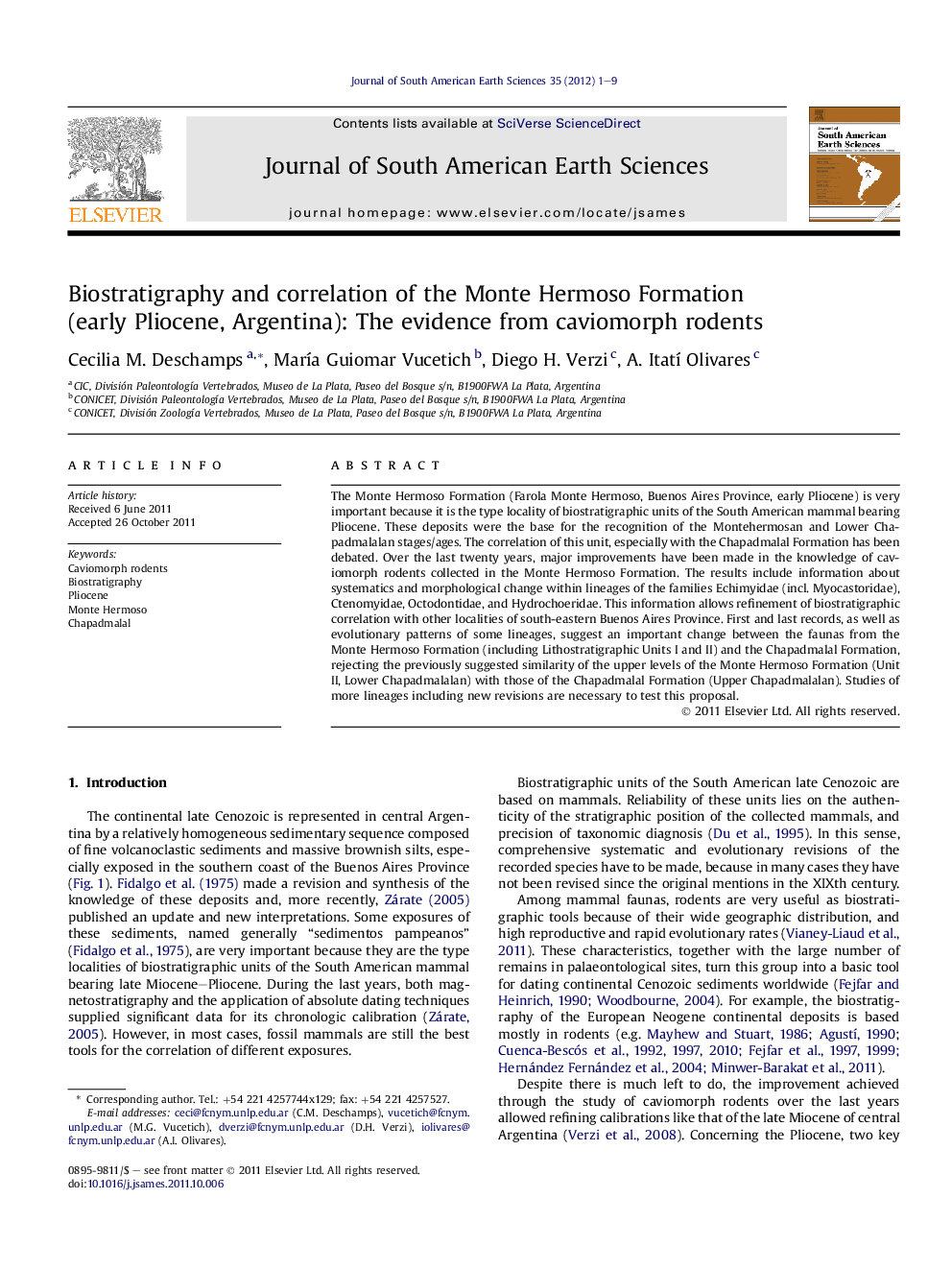 Biostratigraphy and correlation of the Monte Hermoso Formation (early Pliocene, Argentina): The evidence from caviomorph rodents