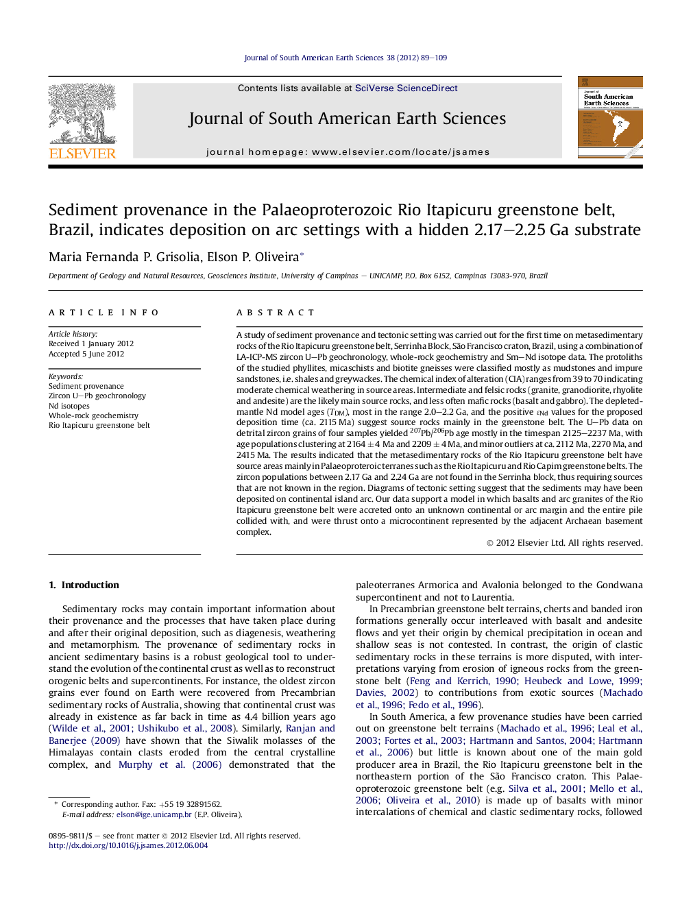 Sediment provenance in the Palaeoproterozoic Rio Itapicuru greenstone belt, Brazil, indicates deposition on arc settings with a hidden 2.17–2.25 Ga substrate