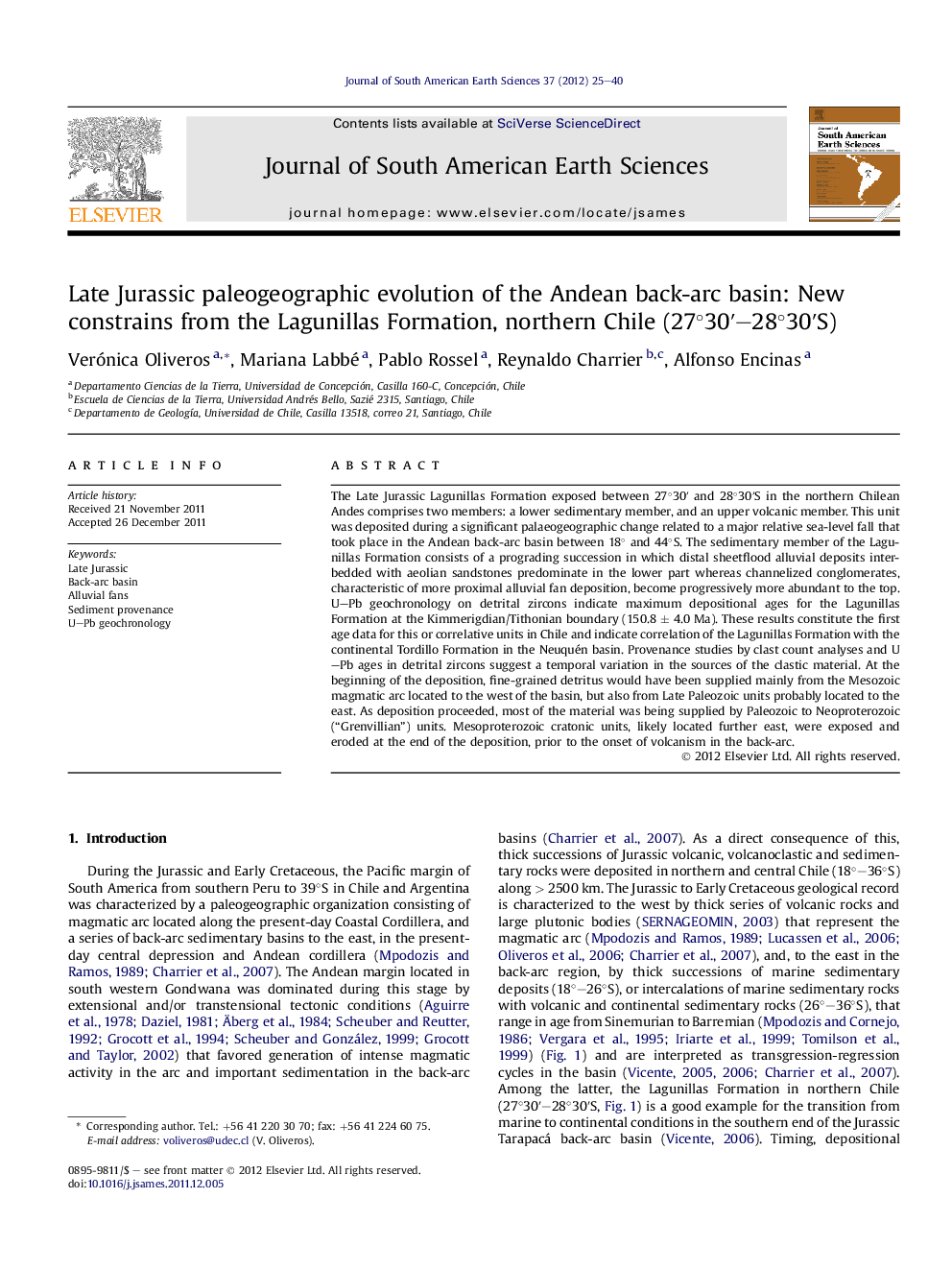 Late Jurassic paleogeographic evolution of the Andean back-arc basin: New constrains from the Lagunillas Formation, northern Chile (27°30ʹ–28°30ʹS)