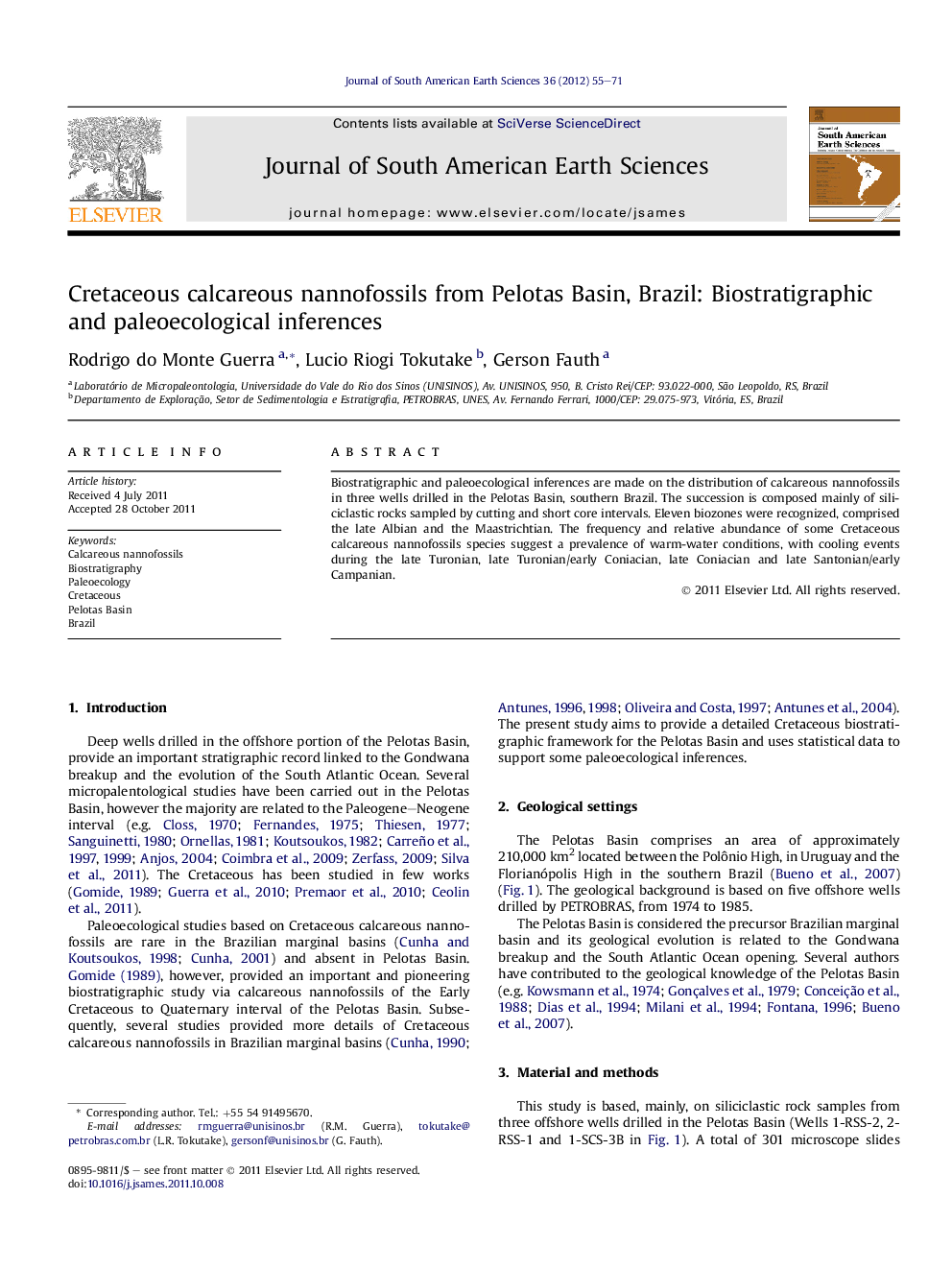 Cretaceous calcareous nannofossils from Pelotas Basin, Brazil: Biostratigraphic and paleoecological inferences