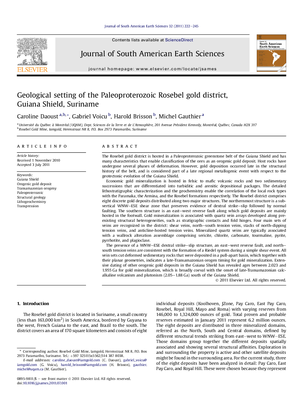 Geological setting of the Paleoproterozoic Rosebel gold district, Guiana Shield, Suriname