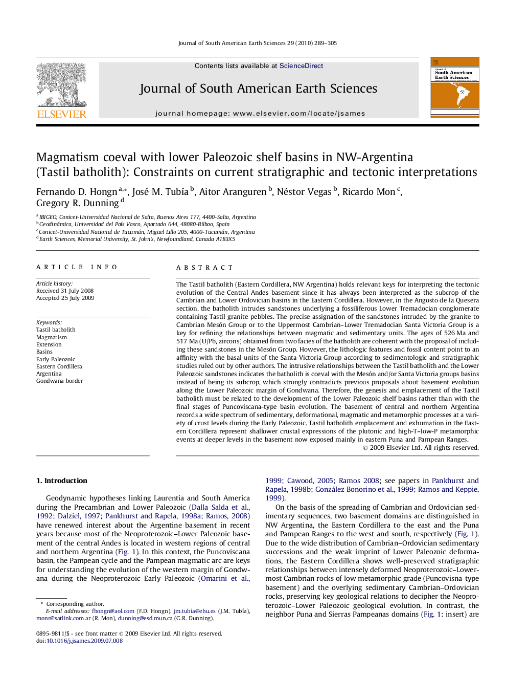 Magmatism coeval with lower Paleozoic shelf basins in NW-Argentina (Tastil batholith): Constraints on current stratigraphic and tectonic interpretations