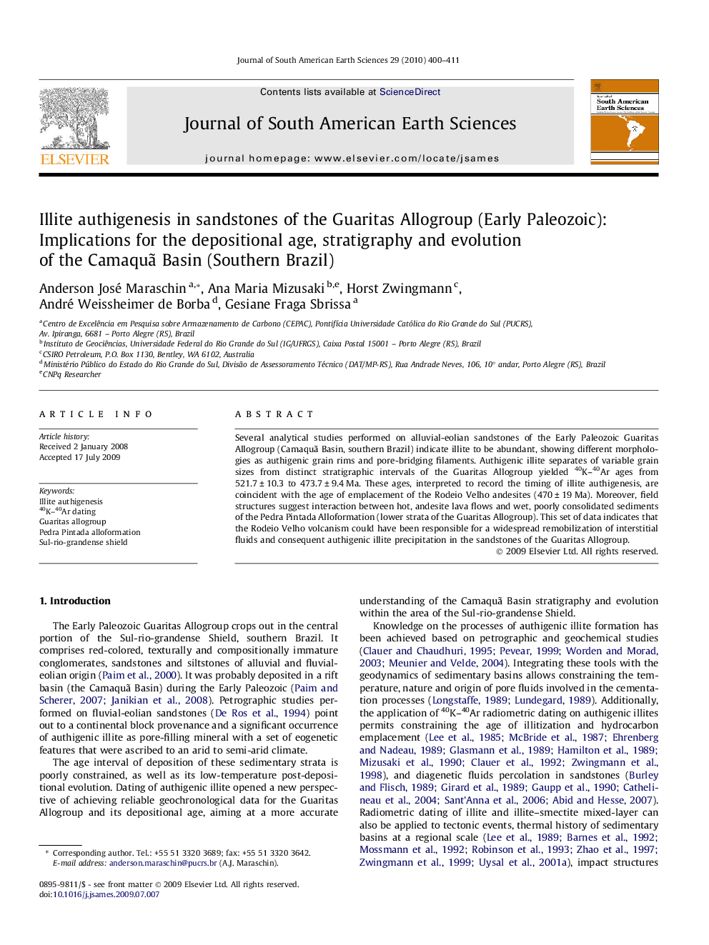 Illite authigenesis in sandstones of the Guaritas Allogroup (Early Paleozoic): Implications for the depositional age, stratigraphy and evolution of the Camaquã Basin (Southern Brazil)