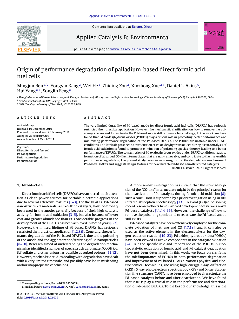 Origin of performance degradation of palladium-based direct formic acid fuel cells