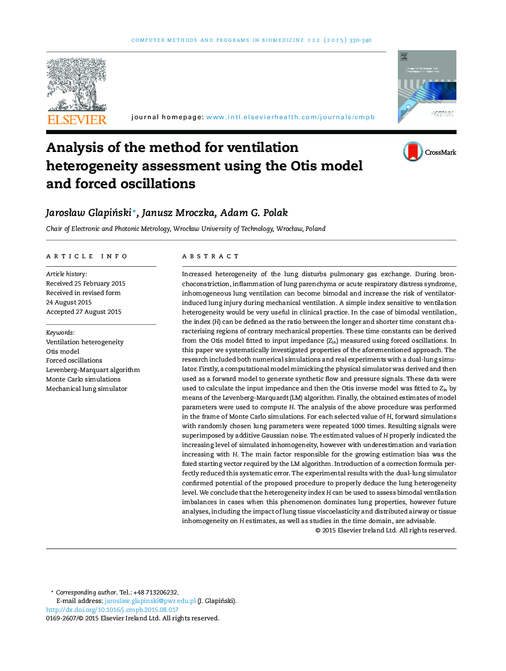 Analysis of the method for ventilation heterogeneity assessment using the Otis model and forced oscillations