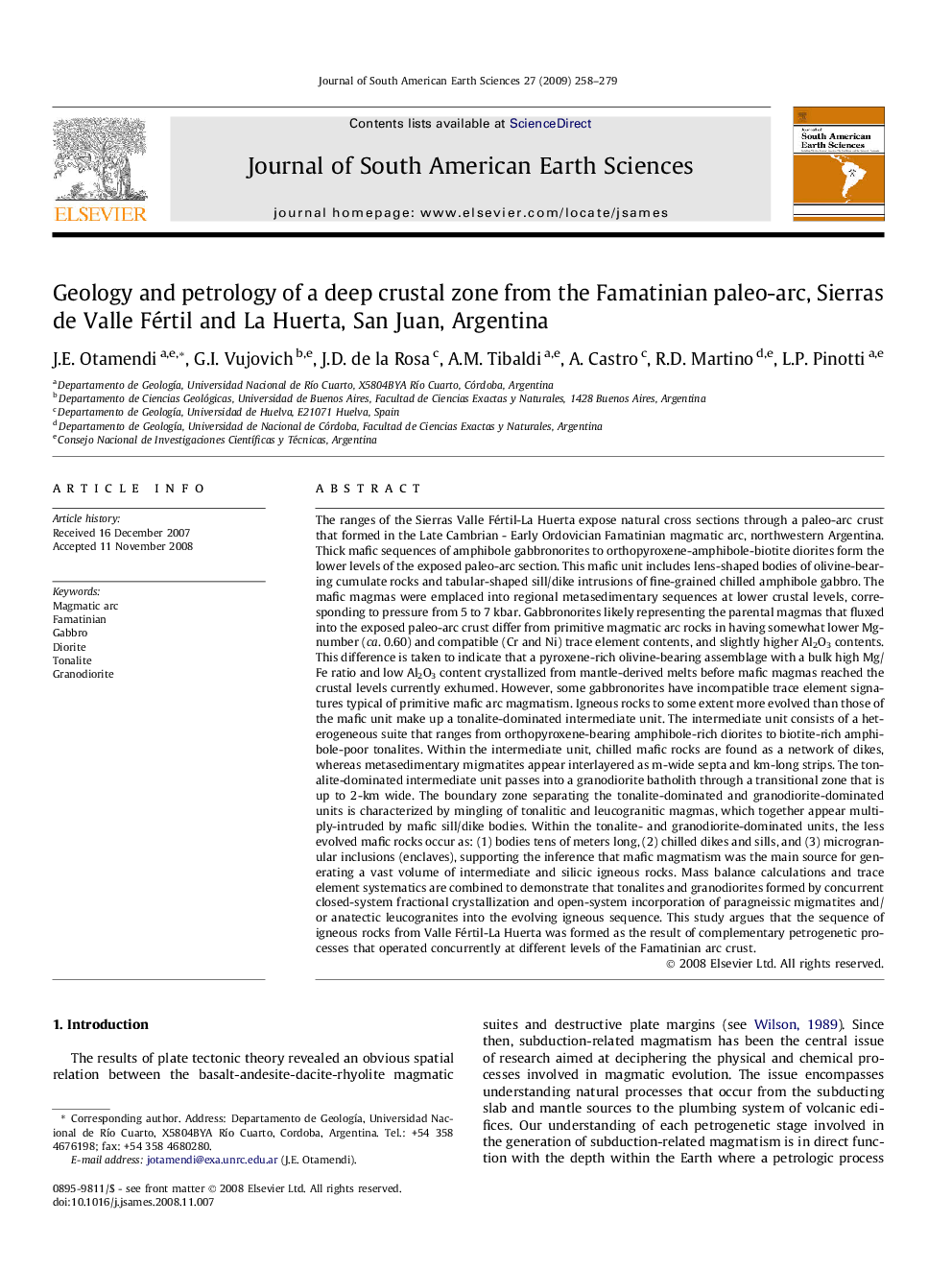 Geology and petrology of a deep crustal zone from the Famatinian paleo-arc, Sierras de Valle Fértil and La Huerta, San Juan, Argentina