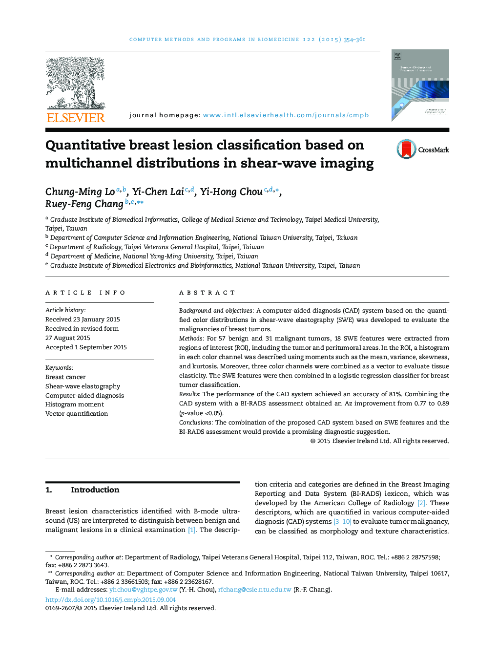 Quantitative breast lesion classification based on multichannel distributions in shear-wave imaging