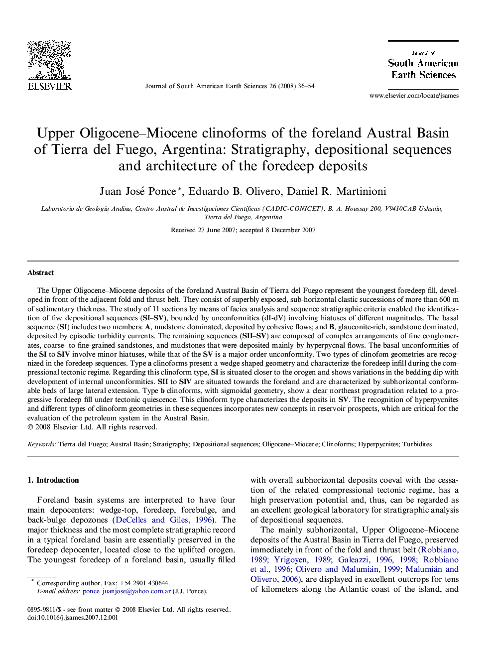 Upper Oligocene–Miocene clinoforms of the foreland Austral Basin of Tierra del Fuego, Argentina: Stratigraphy, depositional sequences and architecture of the foredeep deposits