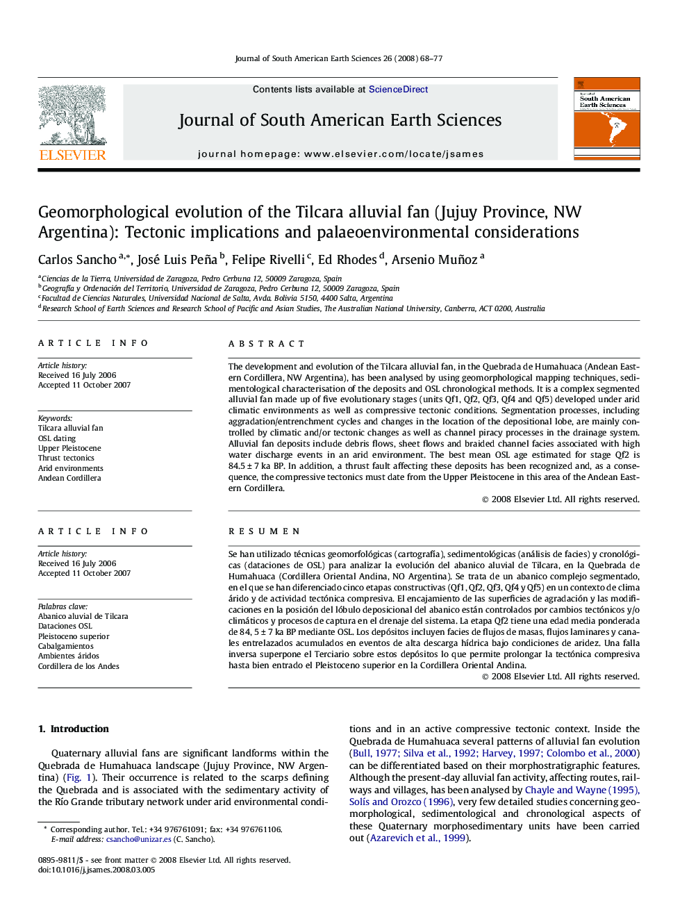 Geomorphological evolution of the Tilcara alluvial fan (Jujuy Province, NW Argentina): Tectonic implications and palaeoenvironmental considerations