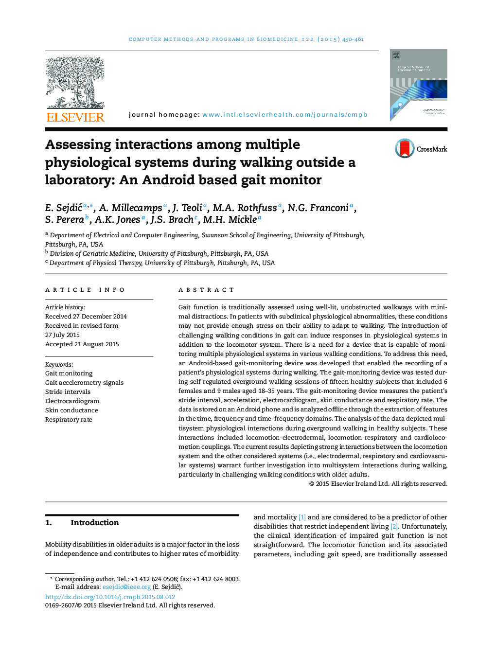 Assessing interactions among multiple physiological systems during walking outside a laboratory: An Android based gait monitor