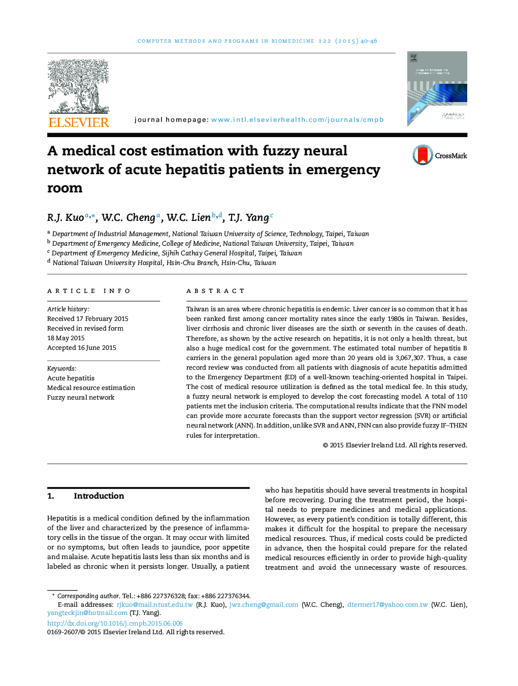 A medical cost estimation with fuzzy neural network of acute hepatitis patients in emergency room