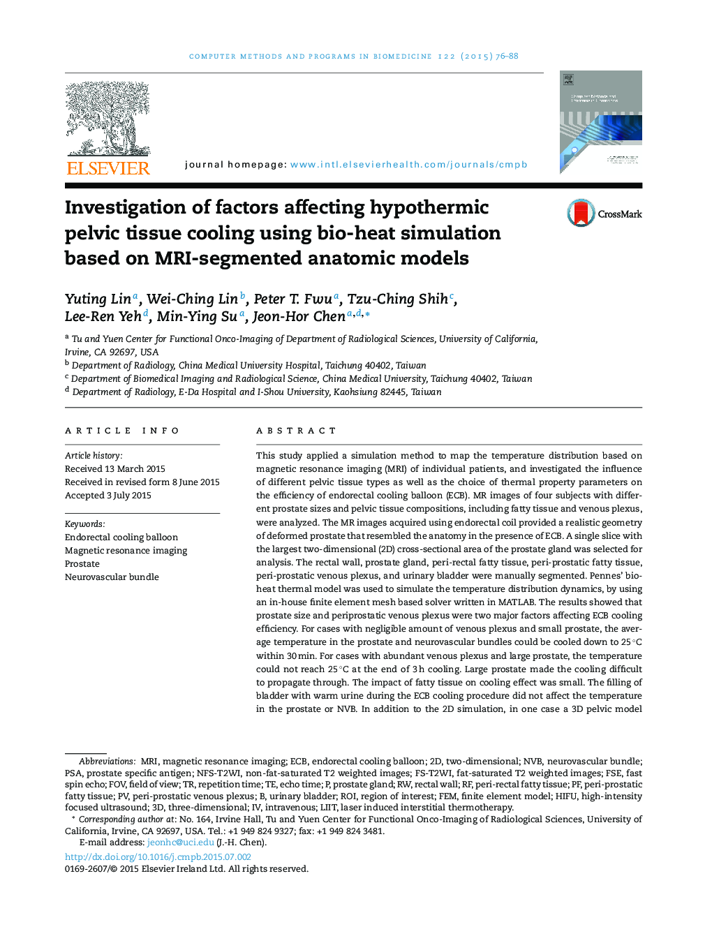 Investigation of factors affecting hypothermic pelvic tissue cooling using bio-heat simulation based on MRI-segmented anatomic models