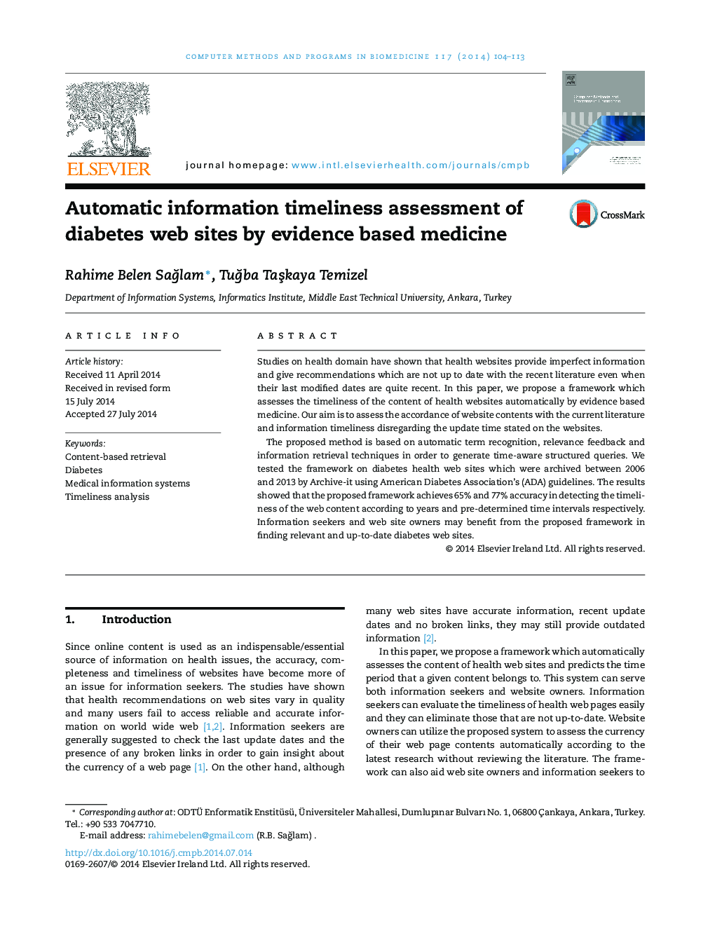 Automatic information timeliness assessment of diabetes web sites by evidence based medicine