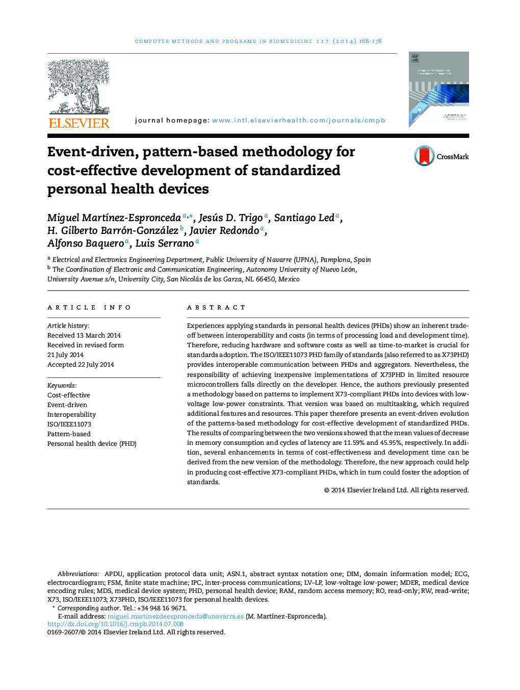 Event-driven, pattern-based methodology for cost-effective development of standardized personal health devices