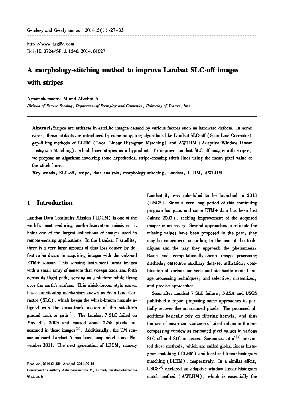 A morphology-stitching method to improve Landsat SLC-off images with stripes