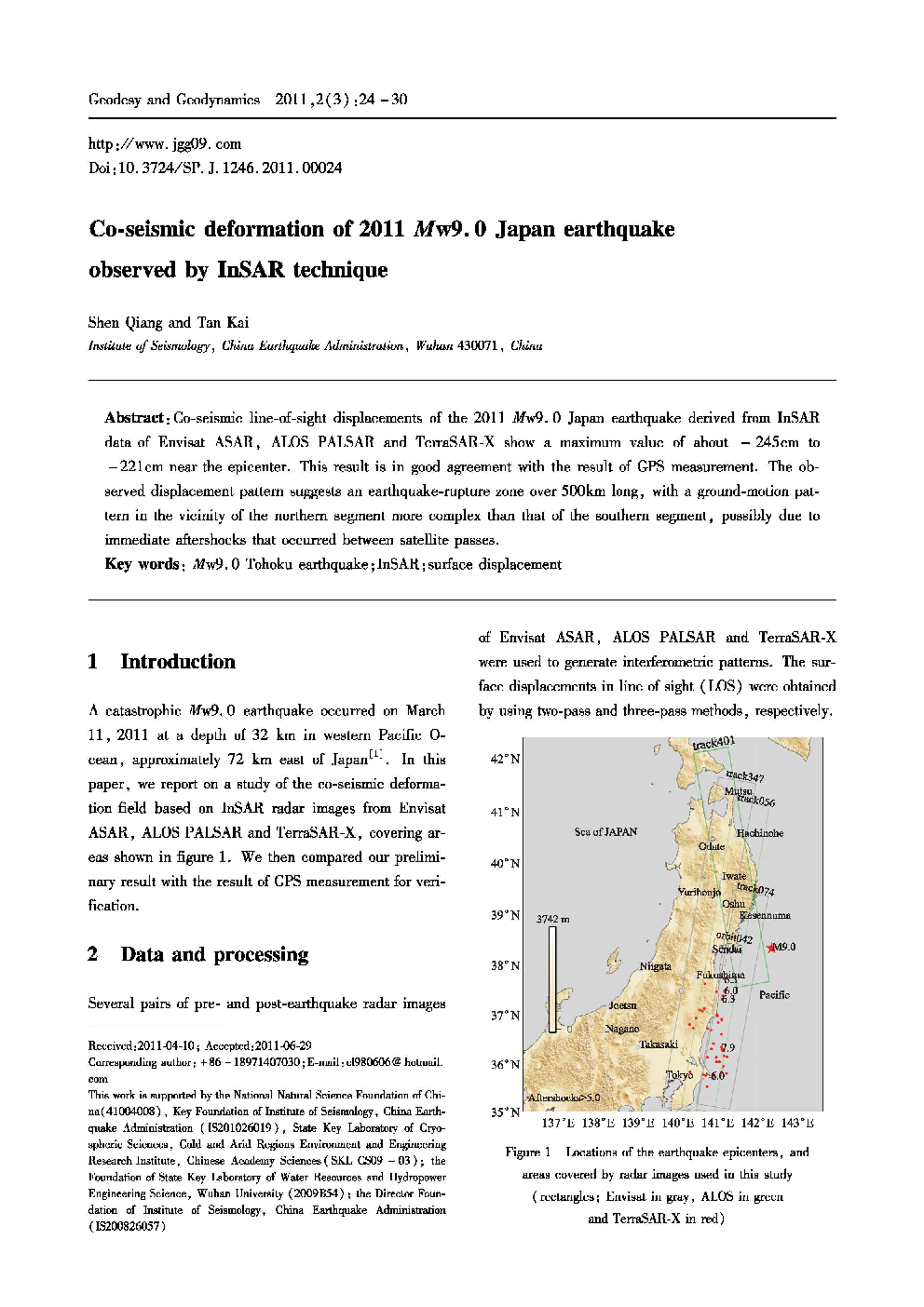 Co-seismic deformation of 2011 Mw9. 0 Japan earthquake observed by InSAR technique 