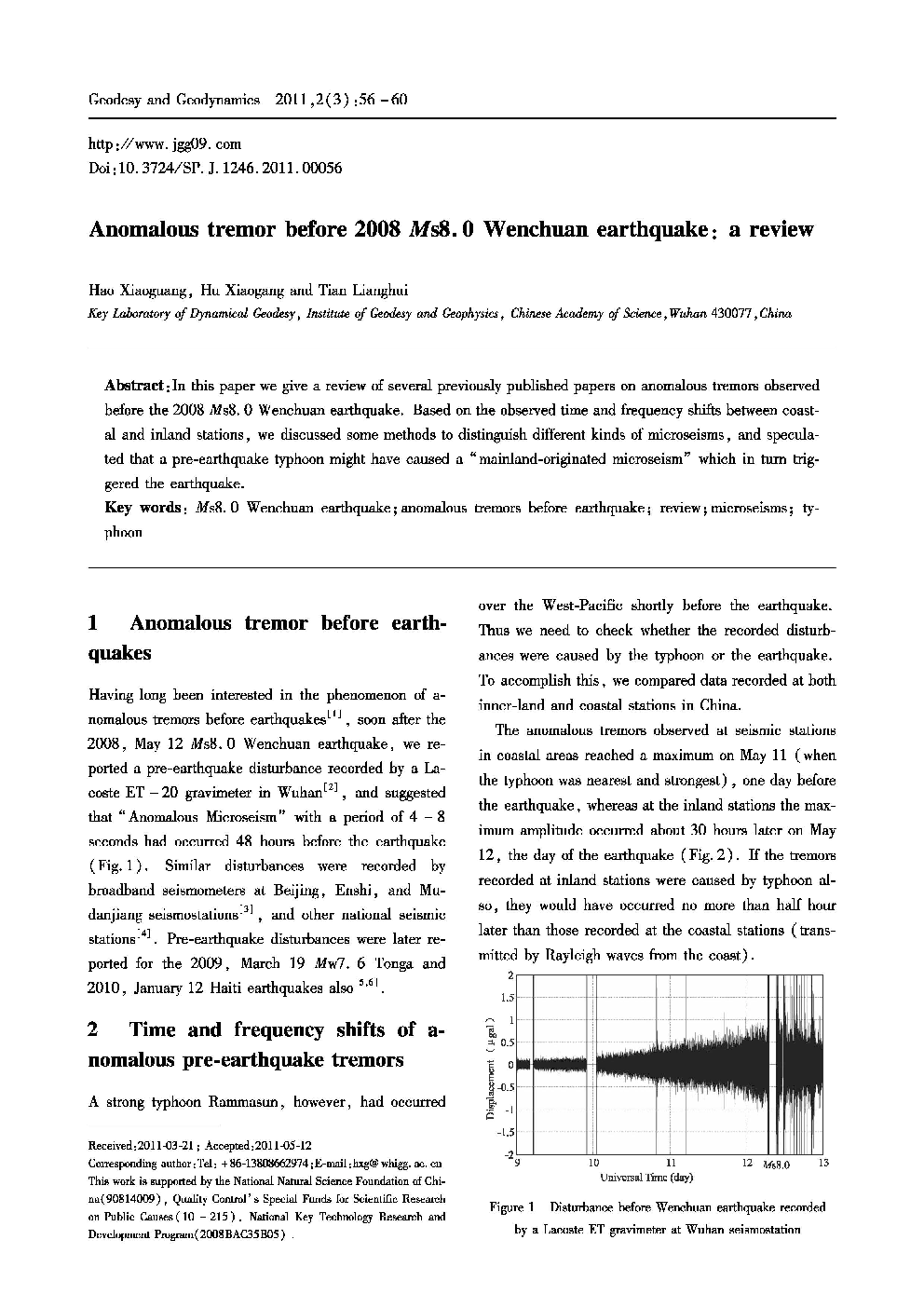 Anomalous tremor before 2008 Ms8. 0 Wenchuan earthquake: a review 