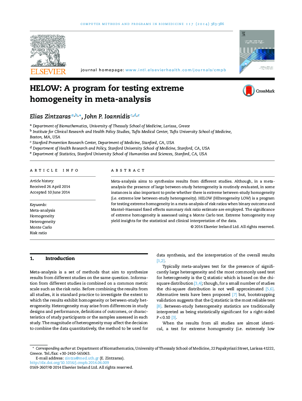 HELOW: A program for testing extreme homogeneity in meta-analysis