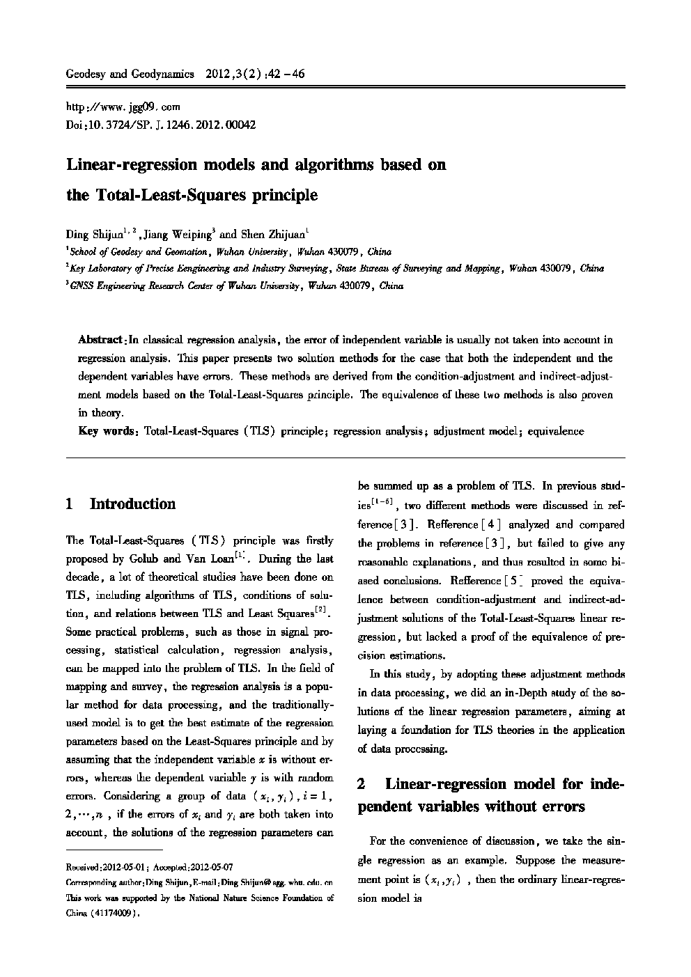 Linear-regression models and algorithms based on the Total-Least-Squares principle 