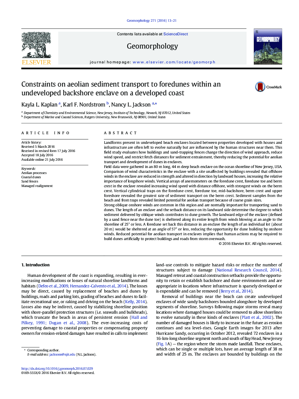 Constraints on aeolian sediment transport to foredunes within an undeveloped backshore enclave on a developed coast