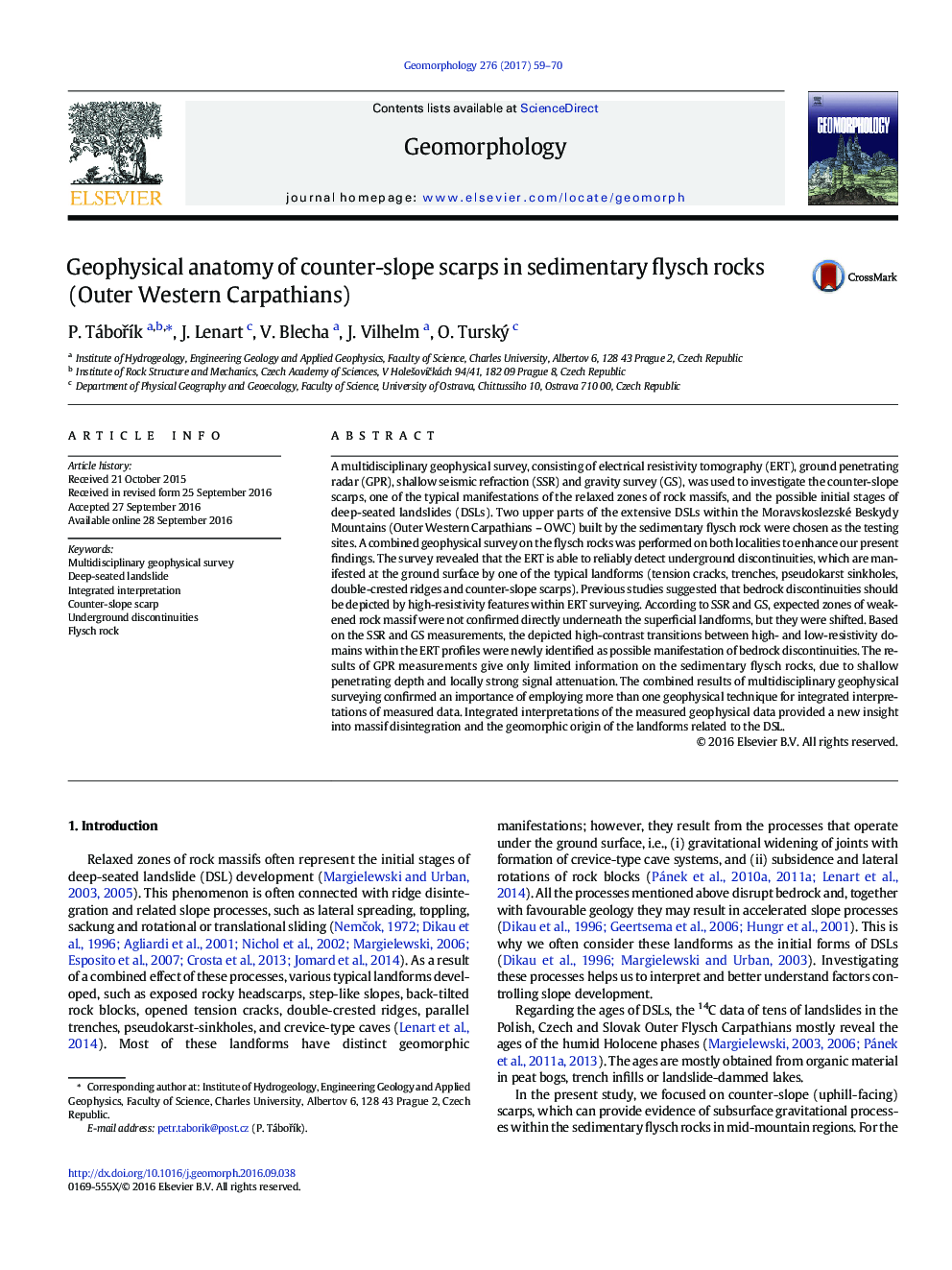 Geophysical anatomy of counter-slope scarps in sedimentary flysch rocks (Outer Western Carpathians)