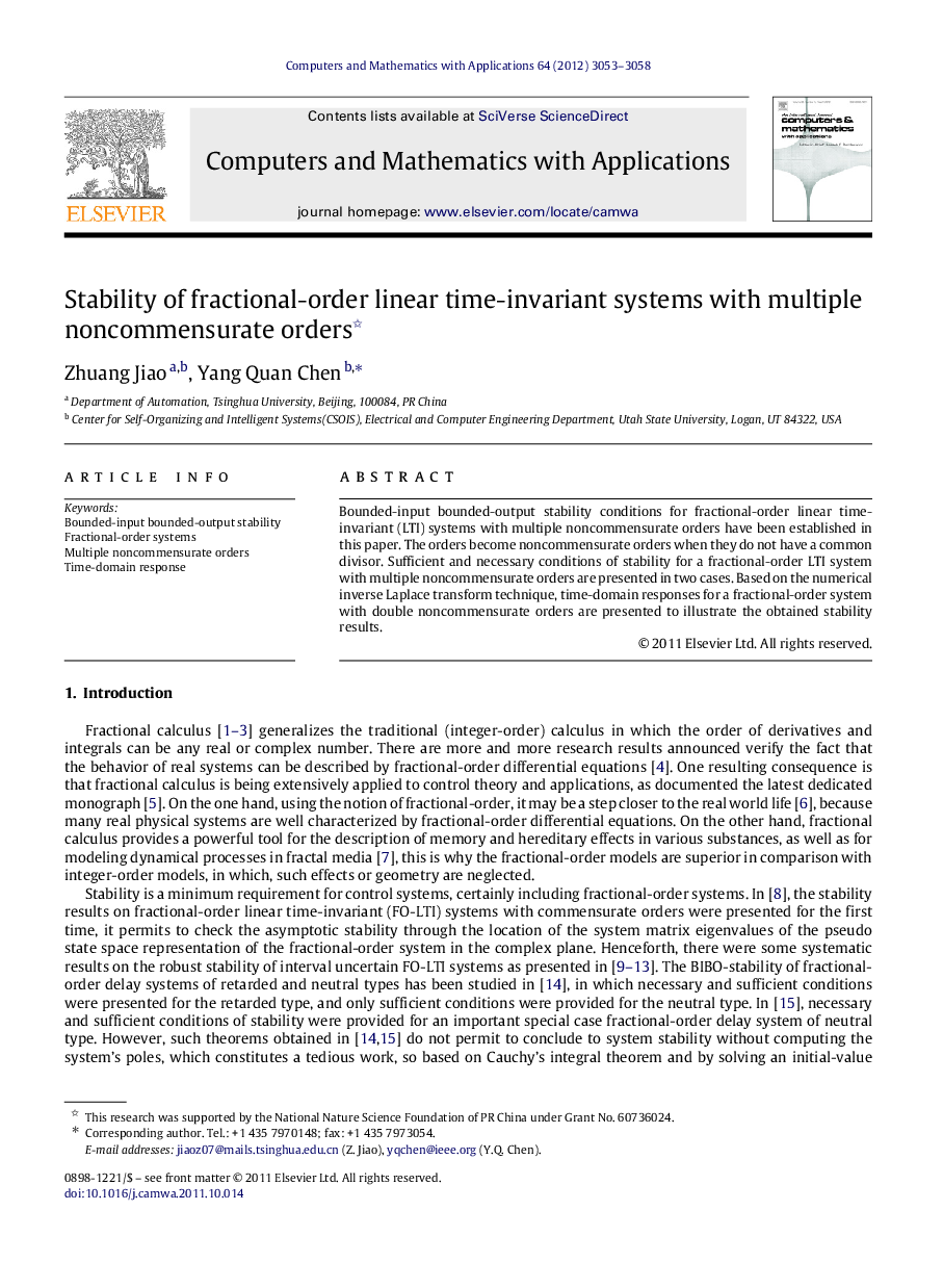 Stability of fractional-order linear time-invariant systems with multiple noncommensurate orders 