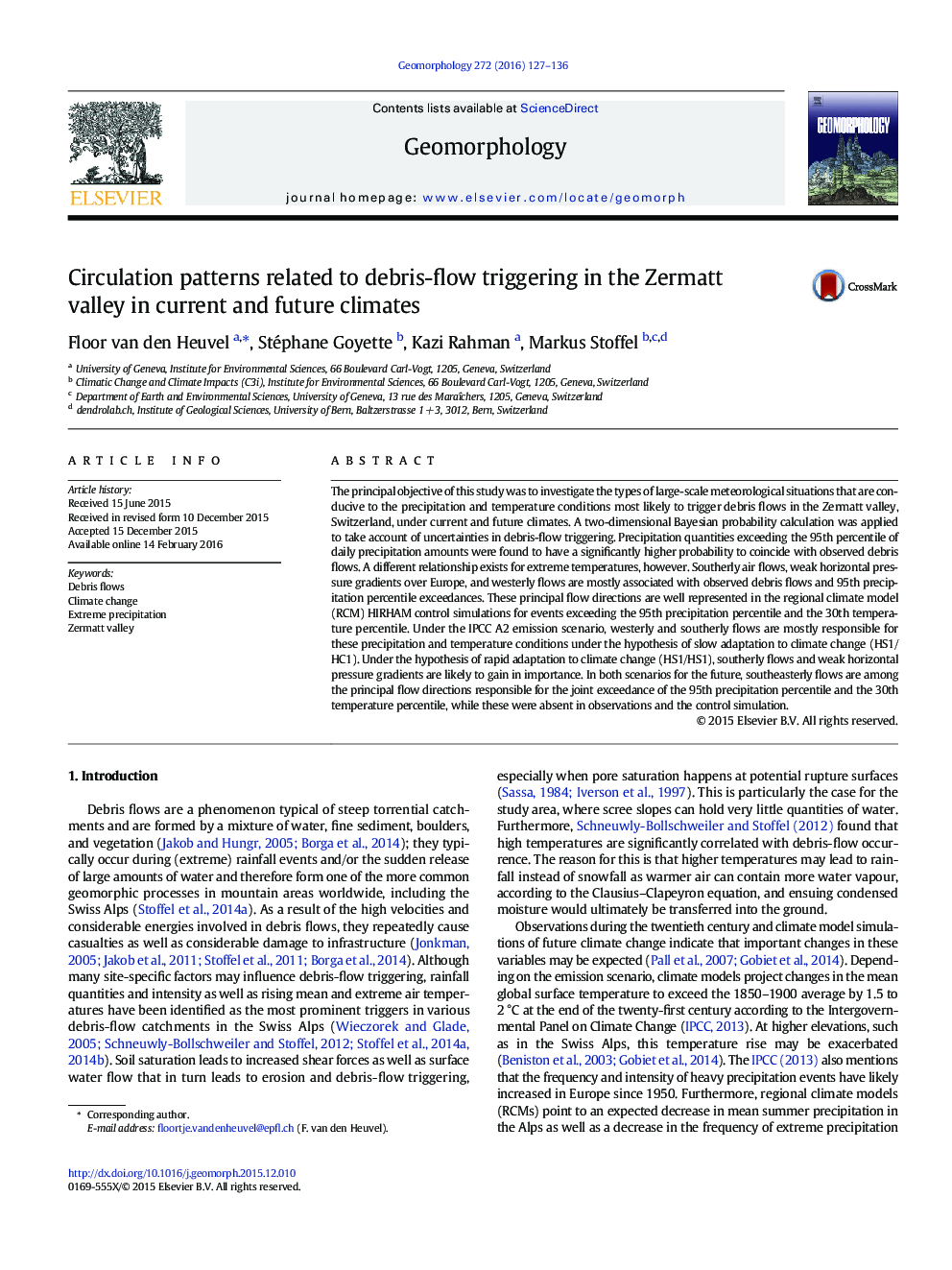 Circulation patterns related to debris-flow triggering in the Zermatt valley in current and future climates