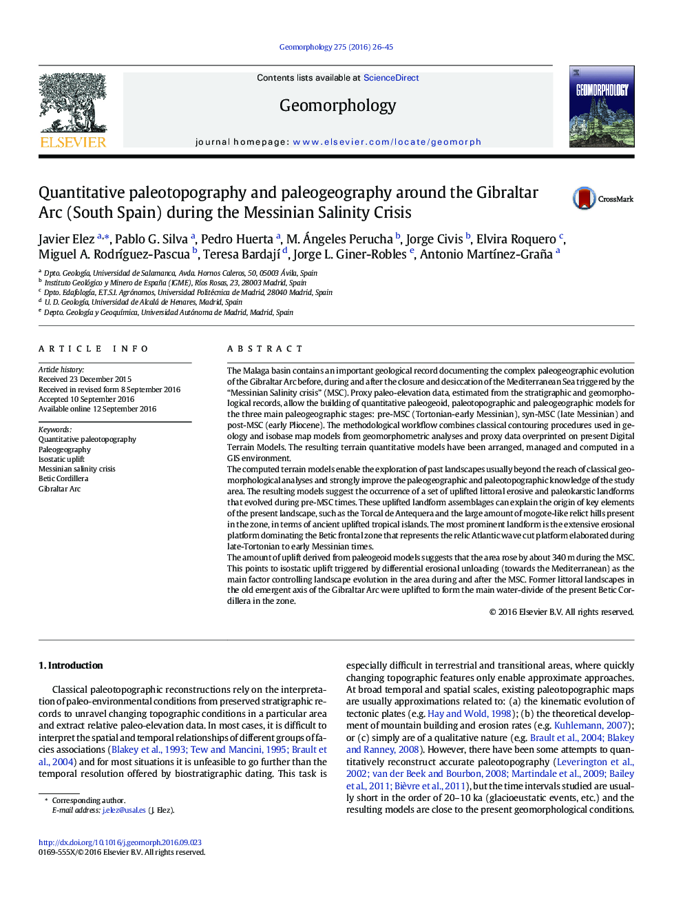 Quantitative paleotopography and paleogeography around the Gibraltar Arc (South Spain) during the Messinian Salinity Crisis