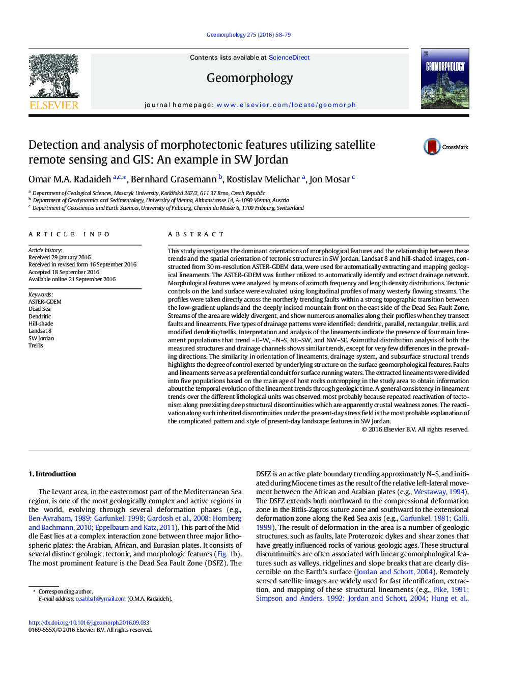 Detection and analysis of morphotectonic features utilizing satellite remote sensing and GIS: An example in SW Jordan