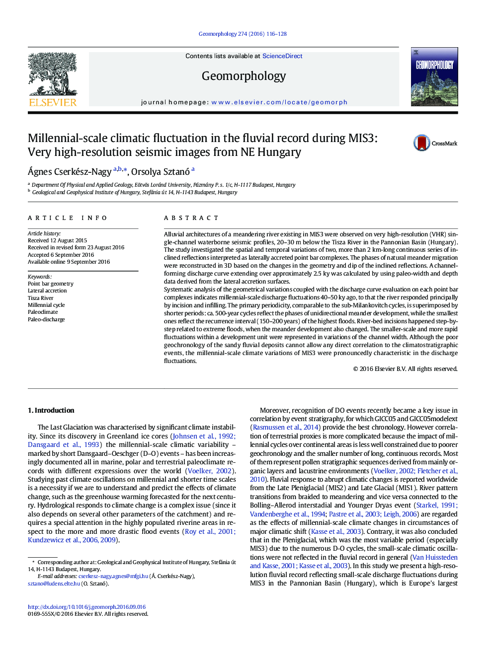 Millennial-scale climatic fluctuation in the fluvial record during MIS3: Very high-resolution seismic images from NE Hungary