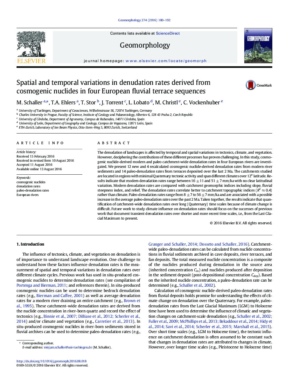 Spatial and temporal variations in denudation rates derived from cosmogenic nuclides in four European fluvial terrace sequences