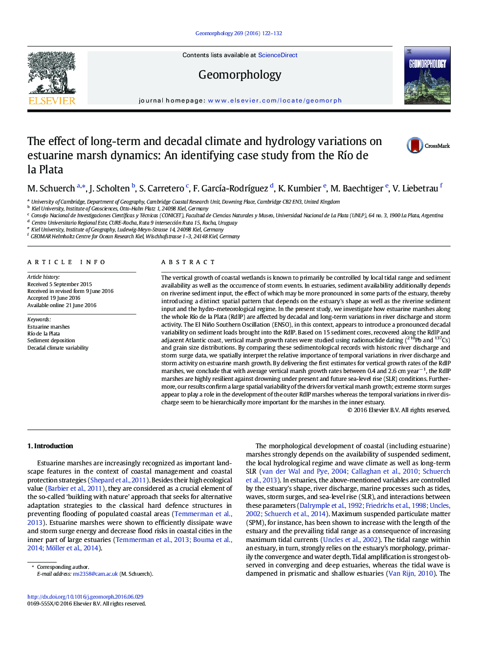 The effect of long-term and decadal climate and hydrology variations on estuarine marsh dynamics: An identifying case study from the Río de la Plata