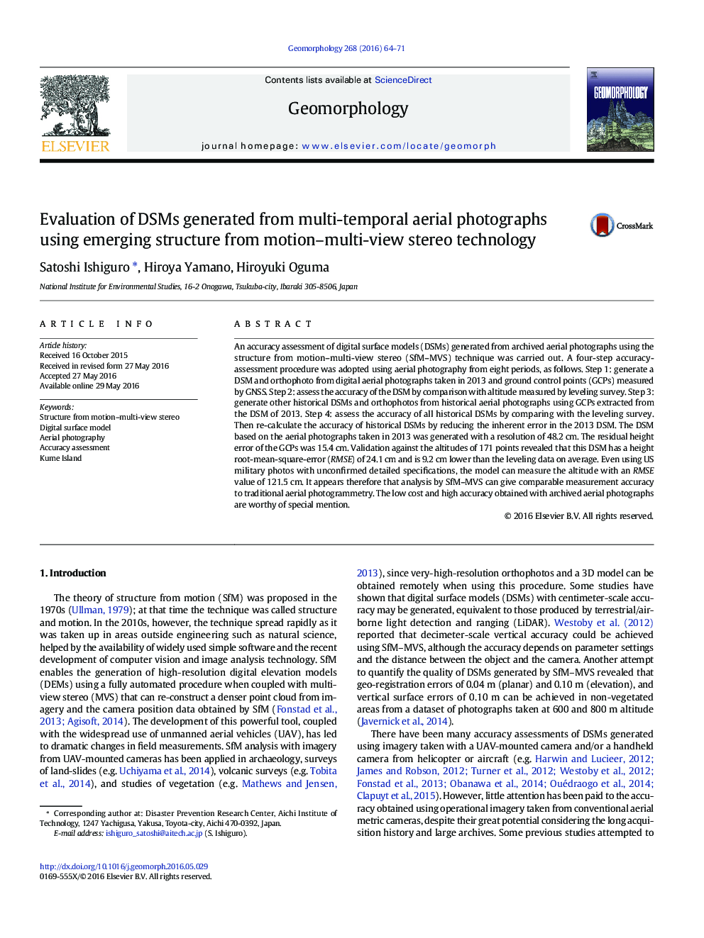 Evaluation of DSMs generated from multi-temporal aerial photographs using emerging structure from motion–multi-view stereo technology