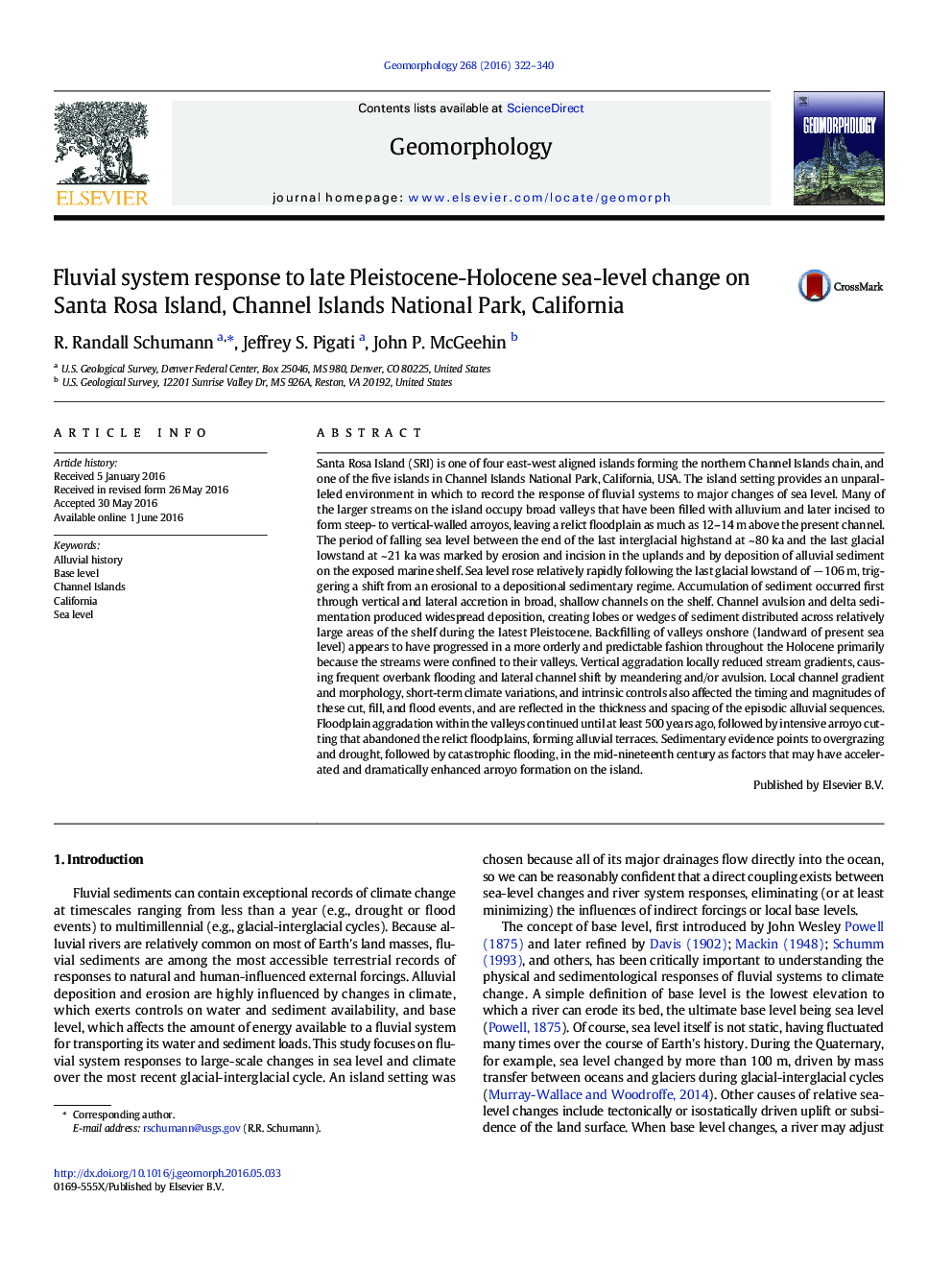 Fluvial system response to late Pleistocene-Holocene sea-level change on Santa Rosa Island, Channel Islands National Park, California