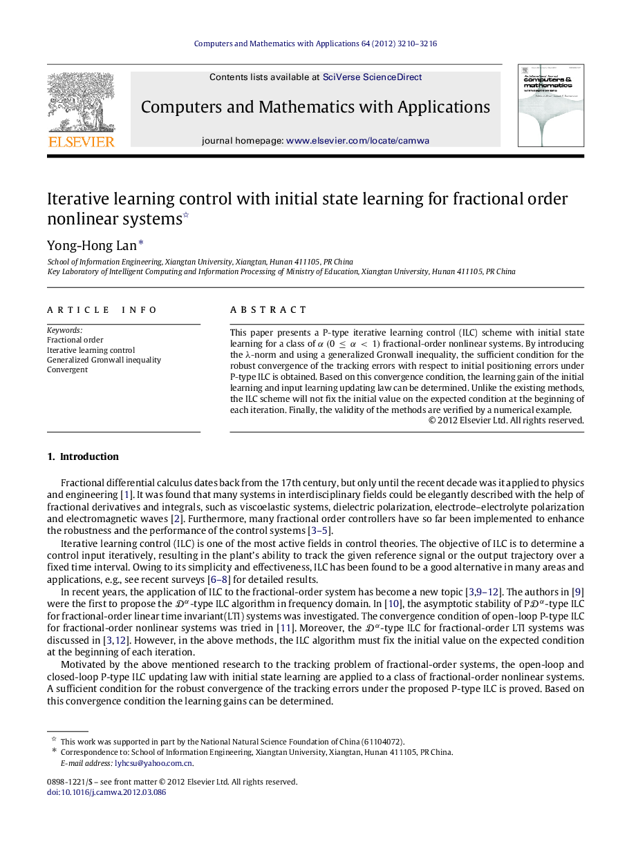 Iterative learning control with initial state learning for fractional order nonlinear systems 