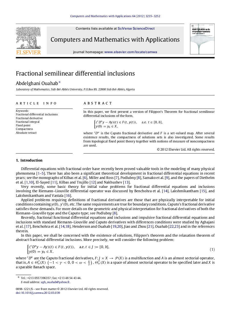 Fractional semilinear differential inclusions