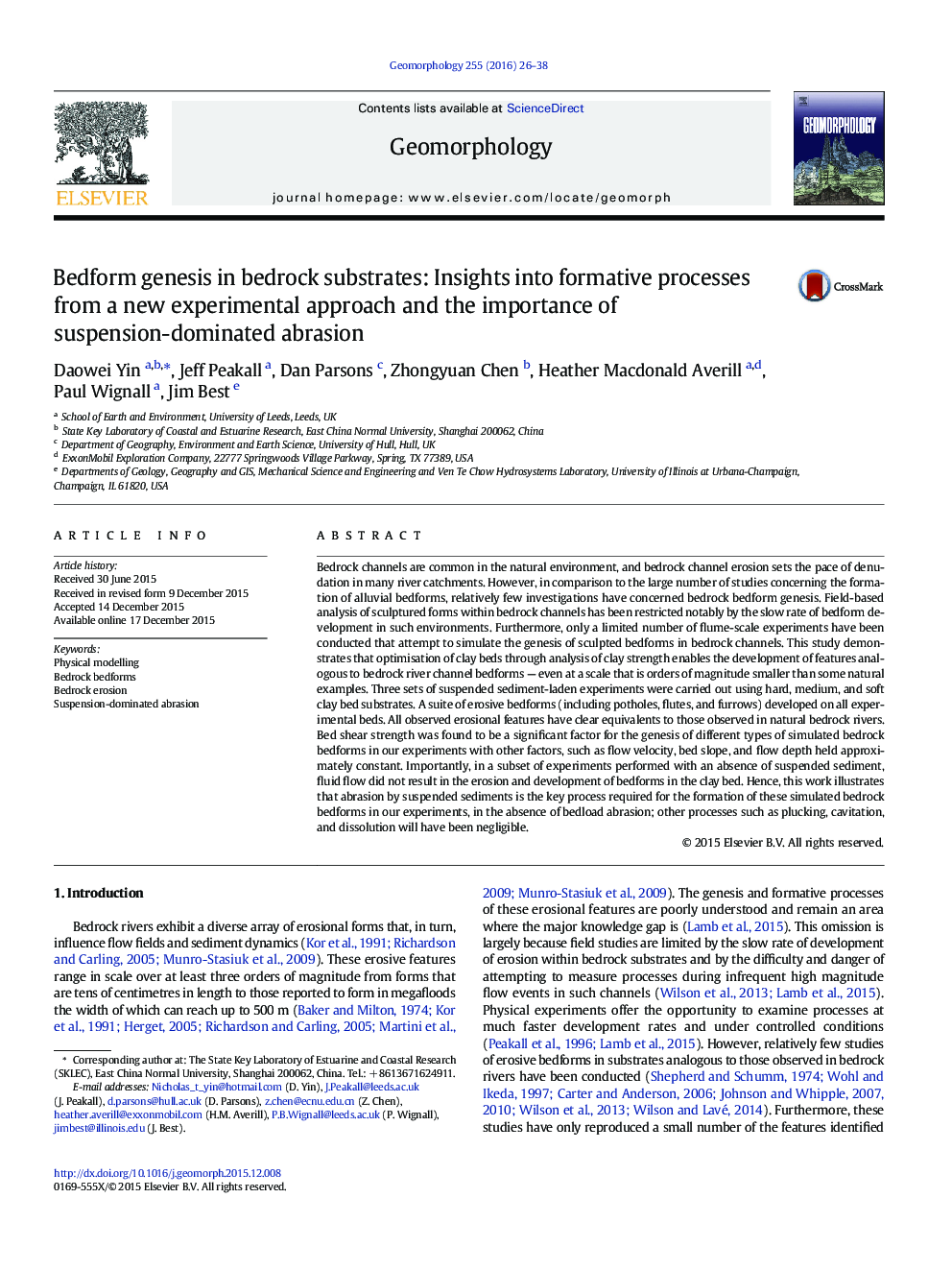 Bedform genesis in bedrock substrates: Insights into formative processes from a new experimental approach and the importance of suspension-dominated abrasion